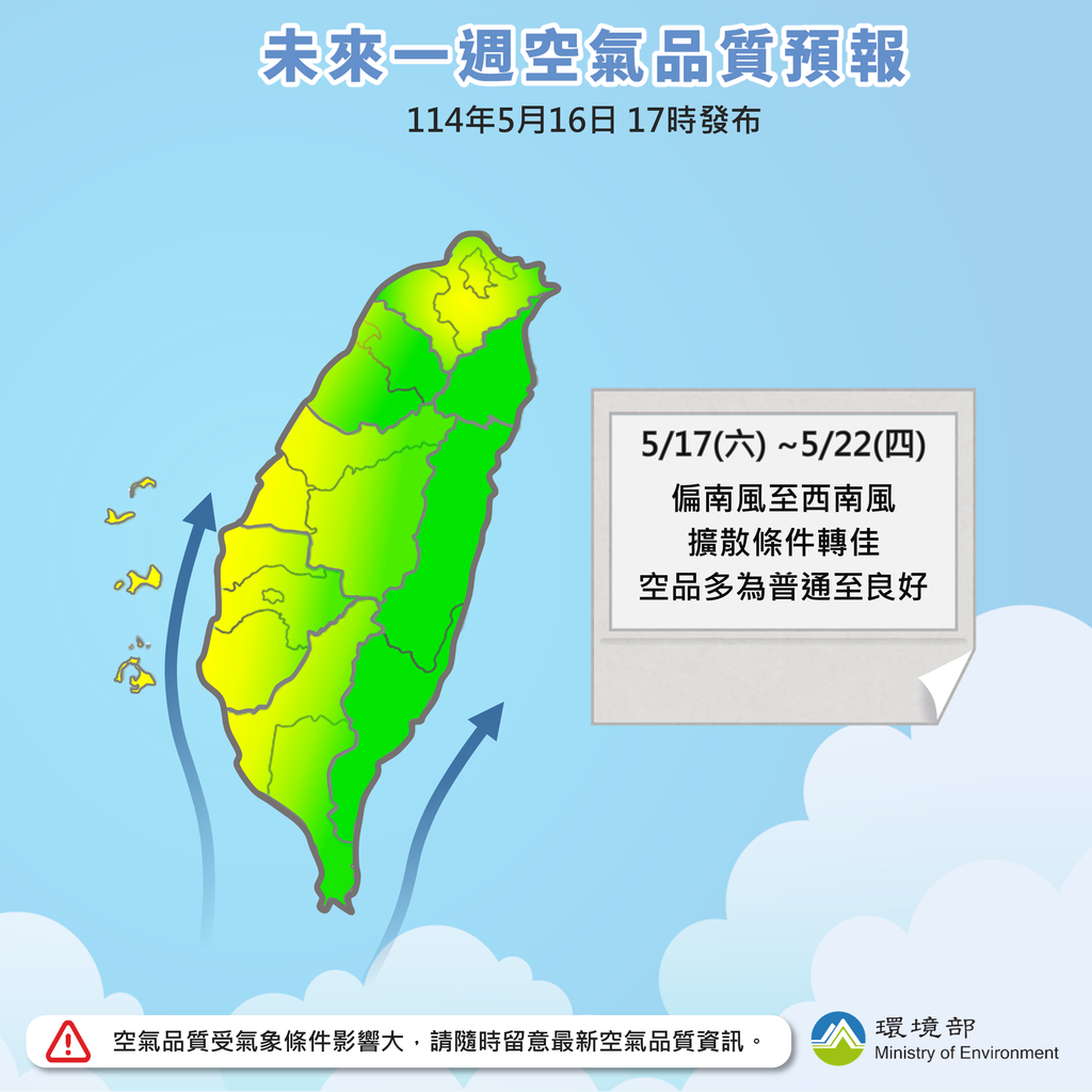 114年5月17日至5月22日空氣品質預報